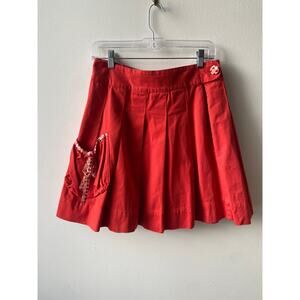 Vintage Y2K Red Pleated Skirt Preppy Cottage Retro Mod Indie Hipster Twee Cute S